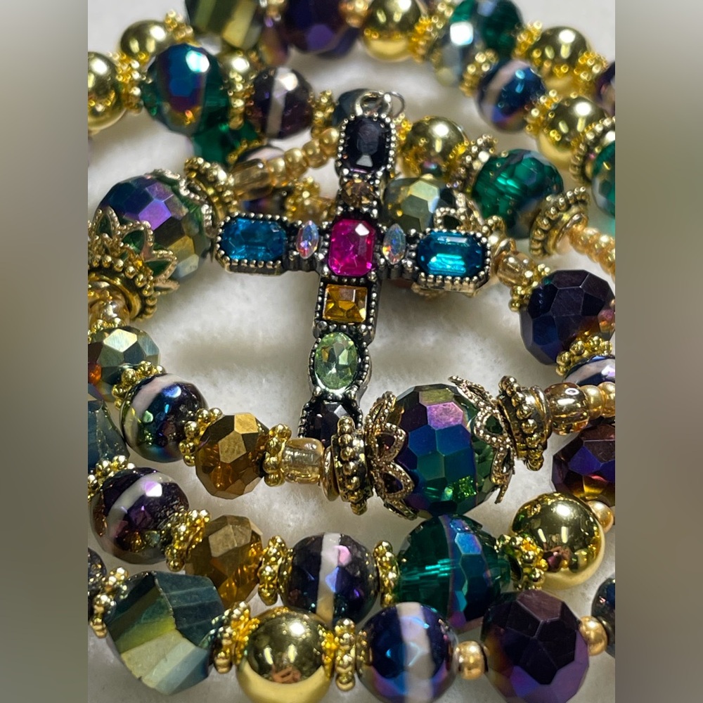 Multicolor Beaded One of a kind Handcrafted Rosary with Gold Accents